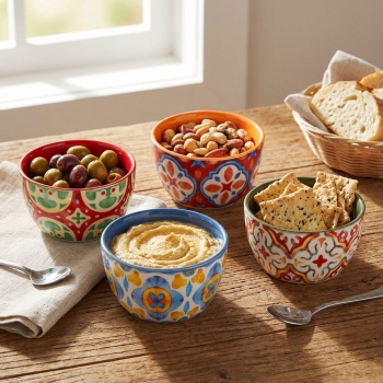 Schalen-Set 4-teilig aus Steinzeug 10x10x5,5 cm – Bunte Tapas-Schalen & Dessertschüsseln für Dips, Snacks & Knabberzeug im edlen Design