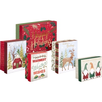 Preview: 5er-Set Schöne Geschenkschachteln für Weihnachten aus Papier - Bunte Geschenkboxen für Weihnachtsgeschenke & Deko