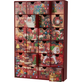 Preview: Wunderschöner Adventskalender mit Weihnachtsmann-Motiv – Hochwertiger Weihnachtskalender zum Befüllen & Dekoration für Weihnachten, 25,7x6,4x38,3 cm