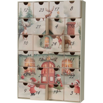 Preview: Wunderschöner Adventskalender mit Häusermotiv – Hochwertiger Weihnachtskalender zum Befüllen & Dekoration für Weihnachten, 25,7x6,4x38,3 cm