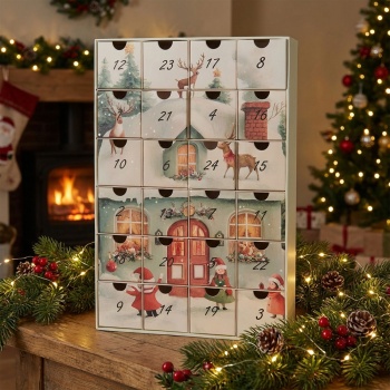 Wunderschöner Adventskalender mit Häusermotiv – Hochwertiger Weihnachtskalender zum Befüllen & Dekoration für Weihnachten, 25,7x6,4x38,3 cm