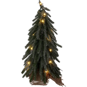 Preview: Künstlicher Mini LED Weihnachtsbaum mit Holz-Fuss 35 cm: Schöner kleiner Christbaum mit Glitzer für festliche Tischdeko & Winter-Dekoration