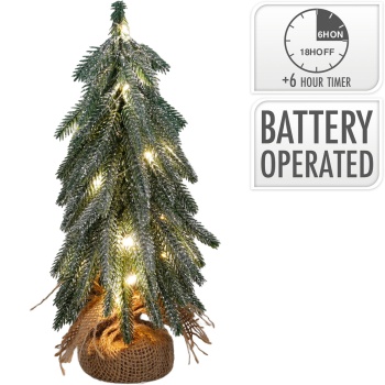 Preview: Künstlicher Mini LED Weihnachtsbaum mit Holz-Fuss 27 cm: Schöner kleiner Christbaum mit Glitzer für festliche Tischdeko & Winter-Dekoration