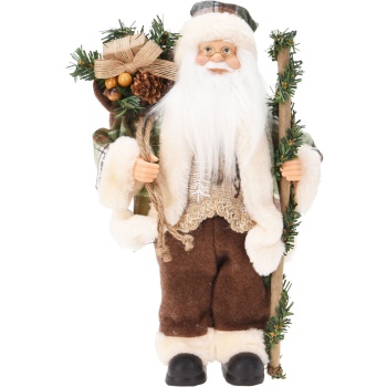 Preview: Stilvoller Weihnachtsmann 30cm stehend, Deko-Nikolaus-Figur in Grün-Braun-Weiss - edle Weihnachtsdeko für deine Fensterbank 