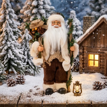 Stilvoller Weihnachtsmann 30cm stehend, Deko-Nikolaus-Figur in Grün-Braun-Weiss - edle Weihnachtsdeko für deine Fensterbank 