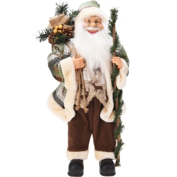 Preview: Stilvoller Weihnachtsmann 60cm stehend, Deko-Nikolaus-Figur in Grün-Braun-Weiss - edle Weihnachtsdeko für deine Fensterbank 