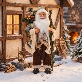 Stilvoller Weihnachtsmann 60cm stehend, Deko-Nikolaus-Figur in Grün-Braun-Weiss - edle Weihnachtsdeko für deine Fensterbank 