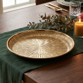 Edler Deko-Teller aus Metall, Gold, 30cm Rund - Eleganter Platzteller & Dekoschale aus Eisen für die stilvolle Tischdeko und Kerzen