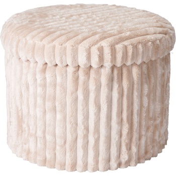 Preview: Schicker runder Hocker 43x32,5 cm in Beige mit praktischem Stauraum & Deckel - Eleganter Sitzhocker & bequeme Fussbank für das Wohnzimmer 