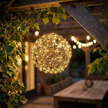 Preview: Traumhafte LED Lichtkugel schwarz 18cm: warmweisse Micro LEDs für Balkon & Wohnzimmer - Leuchtkugel mit Timer & Funkel-Effekt