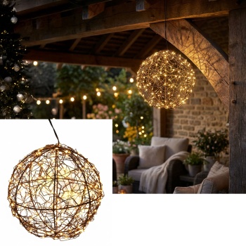 Preview: 2er-Set Traumhafte LED Lichtkugel schwarz 18cm & 25cm: warmweisse Micro LEDs für Balkon & Wohnzimmer - Leuchtkugeln mit Timer & Funkel-Effekt