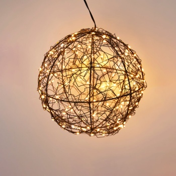 Preview: Traumhafte LED Lichtkugel schwarz 18cm: warmweisse Micro LEDs für Balkon & Wohnzimmer - Leuchtkugel mit Timer & Funkel-Effekt
