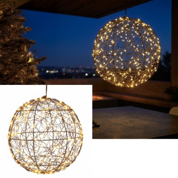 Traumhafte LED Lichtkugel schwarz 25cm: warmweisse Micro LEDs für Balkon & Wohnzimmer - Leuchtkugel mit Timer & Funkel-Effekt