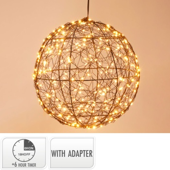 Preview: Traumhafte LED Lichtkugel schwarz 25cm: warmweisse Micro LEDs für Balkon & Wohnzimmer - Leuchtkugel mit Timer & Funkel-Effekt
