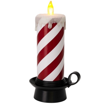Preview: Festliche LED Zuckerstangen Kerze rot-weiss 29,5cm – Charmante weihnachtliche Deko-Kerze mit warmweissem Flackereffekt für stimmungsvolle Tage