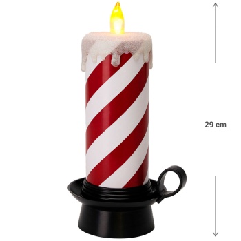 Preview: Festliche LED Zuckerstangen Kerze rot-weiss 29,5cm – Charmante weihnachtliche Deko-Kerze mit warmweissem Flackereffekt für stimmungsvolle Tage