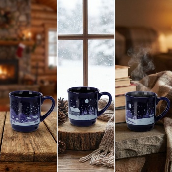 Preview: Edler Steinzeug Glühwein-Becher 200ml – Elegante Tasse mit 0,2l Fülllinie - Perfekt für Glühwein, Kaffee, Tee & Kakao, 8x8.5cm