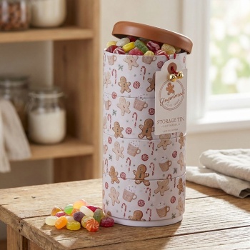 Süsse Lebkuchen-Dose aus Metall: Praktische 4-Ebenen Aufbewahrungsdose für Kekse, Deko & mehr – Stilvoller Organizer & perfektes Geschenk