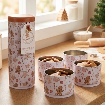 Preview: Süsse Lebkuchen-Dose aus Metall: Praktische 4-Ebenen Aufbewahrungsdose für Kekse, Deko & mehr – Stilvoller Organizer & perfektes Geschenk