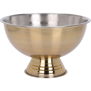 Preview: Edler Flaschenkühler Edelstahl Gold, 39x24cm – Elegante Sektkühler Schale auf Fuss mit Streifen-Design für Party & Gastro-Deko