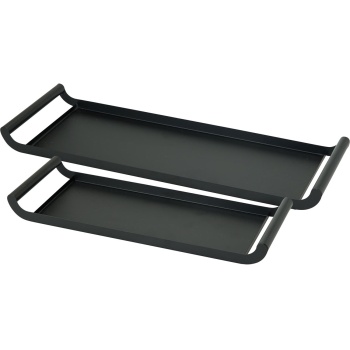 Preview: Edles Deko-Tablett Set 2-teilig, Schwarz Matt aus Metall: Modernes Serviertablett für Kerzen, Dekoration & Servieren - 50cm & 40cm