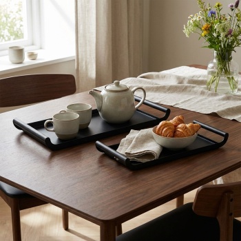 Edles Deko-Tablett Set 2-teilig, Schwarz Matt aus Metall: Modernes Serviertablett für Kerzen, Dekoration & Servieren - 50cm & 40cm
