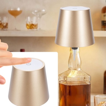 Edle Akku Flaschenlampe gold: Dimmbar - 3 Lichtfarben: Verwandelt Flaschen in stimmungsvolle Leuchten - Dekoratives Flaschenlicht mit Metallschirm