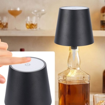 Edle Akku Flaschenlampe schwarz: Dimmbar - 3 Lichtfarben: Verwandelt Flaschen in stimmungsvolle Leuchten - Dekoratives Flaschenlicht mit Metallschirm
