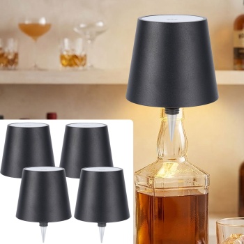 4er-Set Edle Akku Flaschenlampe schwarz: Dimmbar - 3 Lichtfarben: Verwandelt Flaschen in stimmungsvolle Leuchten - Flaschenlicht mit Metallschirm