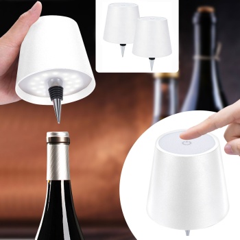 2er-Set Edle Akku Flaschenlampe weiss: Dimmbar - 3 Lichtfarben: Verwandelt Flaschen in stimmungsvolle Leuchten - Flaschenlicht mit Metallschirm