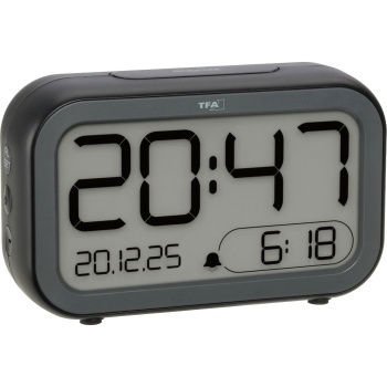 Preview: Digitalwecker mit LCD & LED Anzeige - Akku Tischuhr mit Lichtsensor & Snooze - USB aufladbar - Modernes Design für Schlafzimmer & Büro - 13,2cm