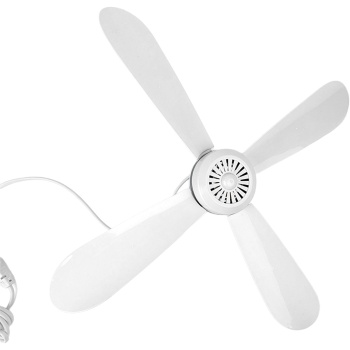 Preview: Mobiler Deckenventilator 43cm Ø, Hängeventilator mit Haken für Camping, Wohnwagen, Pavillon & Haus, 2m Stromkabel, Schalter, Abnehmbare Flügel, Weiss