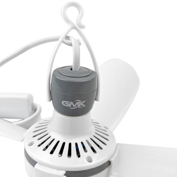 Preview: Mobiler Deckenventilator 43cm Ø, Hängeventilator mit Haken für Camping, Wohnwagen, Pavillon & Haus, 2m Stromkabel, Schalter, Abnehmbare Flügel, Weiss
