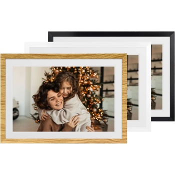 Preview: Digitaler 10,1 Zoll WLAN Fotorahmen mit IPS Touchscreen, Frameo App & Videofunktion, 16GB: 3 Wechselrahmen - Holz-Optik, Schwarz und Weiss
