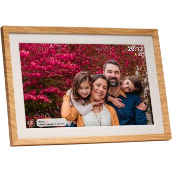 Preview: Digitaler 10,1 Zoll WLAN Fotorahmen mit IPS Touchscreen, Frameo App & Videofunktion, 16GB: 3 Wechselrahmen - Holz-Optik, Schwarz und Weiss