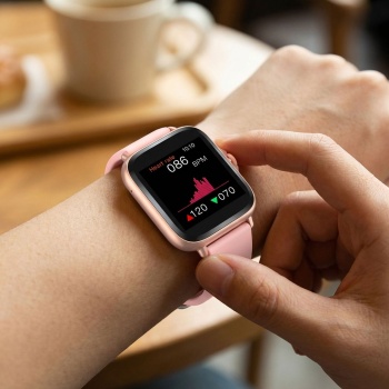 Bluetooth Smartwatch 1,44": Fitness-Tracker mit Herzfrequenz-Messung, Schlafüberwachung, Anruffunktion & Full-Touch-Display, Fitnessuhr in Rosa