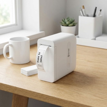 Mobiler Mini Bluetooth Thermodrucker Weiss: Etikettendrucker, kompakter Label Printer für CH12506 Etiketten 1,5 x 4,0 cm, AiYin-App - inkl. 4 Rollen 
