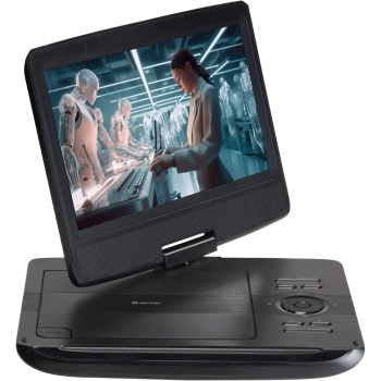 Preview: Tragbarer 10 Zoll DVD Player mit Akku, SD & USB Slot, inklusive Kfz-Halterung, Autoadapter und Kopfhöreranschluss, Reise DVD Player
