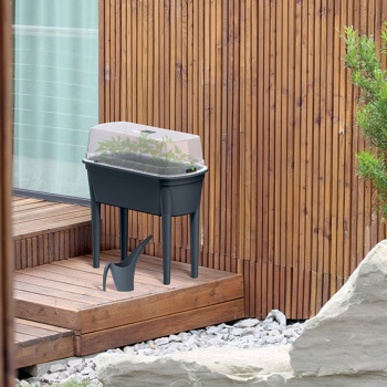 Preview: Kompaktes Gewächshaus Anthrazit 47L, Anzuchtstation mit Deckel & Beinen: Anzuchtbox, robust & tragbar für Pflanzen