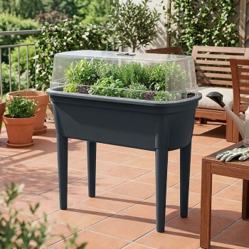 Kompaktes Gewächshaus Anthrazit 47L, Anzuchtstation mit Deckel & Beinen: Anzuchtbox, robust & tragbar für Pflanzen