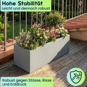 Preview: Blumentopf Rechteckig 58cm in Beton-Grau, Pflanzkasten 21L aus Kunststoff für Innen & Aussen, Frostsicher & UV-Beständig, Leichtgewicht