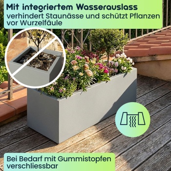 Preview: Blumentopf Rechteckig 58cm in Beton-Grau, Pflanzkasten 21L aus Kunststoff für Innen & Aussen, Frostsicher & UV-Beständig, Leichtgewicht