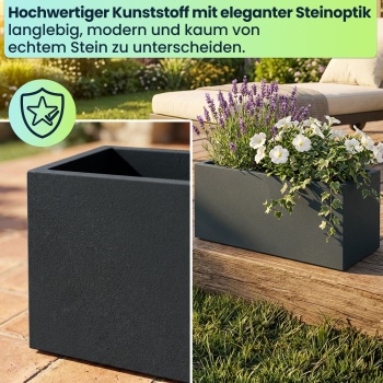 Preview: Blumentopf Rechteckig 58cm in Anthrazit, Pflanzkasten 21L aus Kunststoff für Innen & Aussen, Frostsicher & UV-Beständig, Leichtgewicht