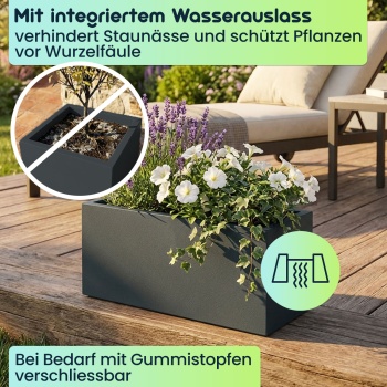 Preview: Blumentopf Rechteckig 58cm in Anthrazit, Pflanzkasten 21L aus Kunststoff für Innen & Aussen, Frostsicher & UV-Beständig, Leichtgewicht