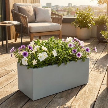 Blumentopf Rechteckig 58cm in Beton-Grau, Pflanzkasten 35L aus Kunststoff für Innen & Aussen, Frostsicher & UV-Beständig, Leichtgewicht