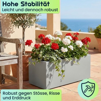 Preview: Blumentopf Rechteckig 58cm in Beton-Grau, Pflanzkasten 35L aus Kunststoff für Innen & Aussen, Frostsicher & UV-Beständig, Leichtgewicht