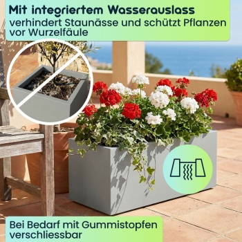 Preview: Blumentopf Rechteckig 58cm in Beton-Grau, Pflanzkasten 35L aus Kunststoff für Innen & Aussen, Frostsicher & UV-Beständig, Leichtgewicht