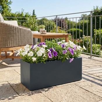 Blumentopf Rechteckig 58cm in Anthrazit, Pflanzkasten 35L aus Kunststoff für Innen & Aussen, Frostsicher & UV-Beständig, Leichtgewicht