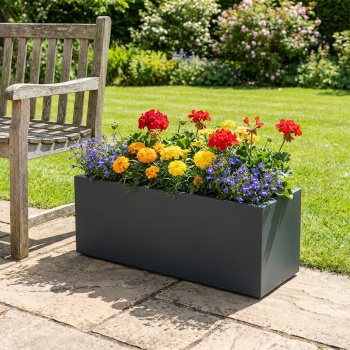 Preview: Blumentopf Rechteckig 58cm in Anthrazit, Pflanzkasten 35L aus Kunststoff für Innen & Aussen, Frostsicher & UV-Beständig, Leichtgewicht