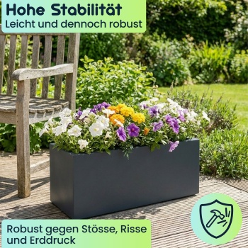 Preview: Blumentopf Rechteckig 58cm in Anthrazit, Pflanzkasten 35L aus Kunststoff für Innen & Aussen, Frostsicher & UV-Beständig, Leichtgewicht